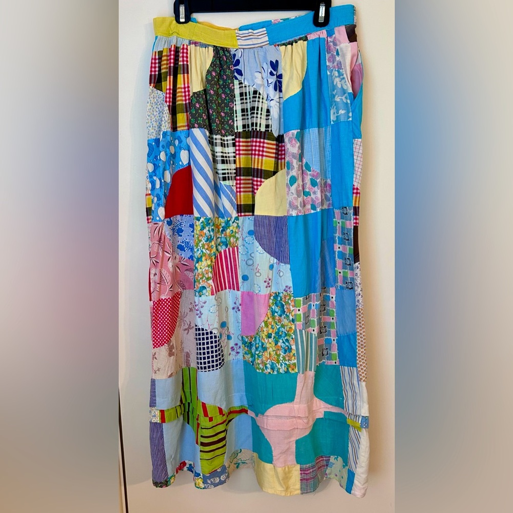 Vintage Colorful Patchwork Quilt Maxi Skirt